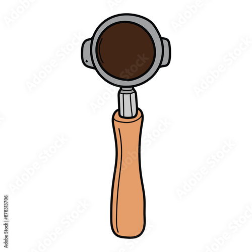 Hand drawn cartoon coffee machine portafilter on white background. Top view.