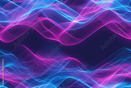 Neon-colored seamless pattern with flowing waves of pink and blue, creating a futuristic and vibrant digital art style.