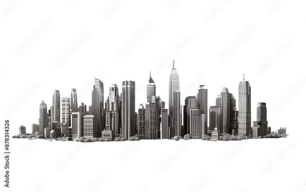 Obraz premium Cityscape isolated on white background. City skyline landscape cutout PNG illustrattion
