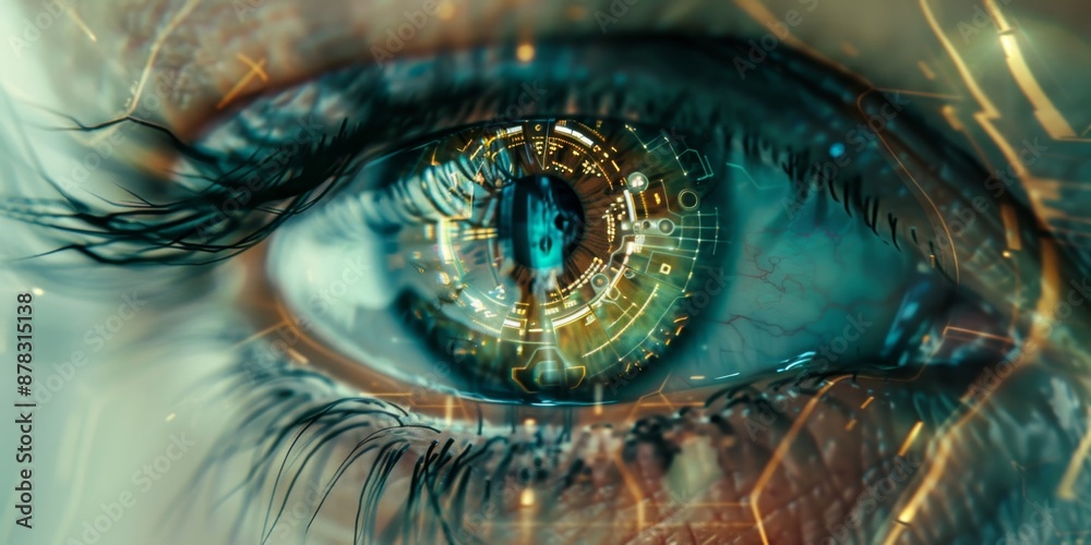 Close-Up of Human Eye with Futuristic Digital Graphics Overlaying the ...