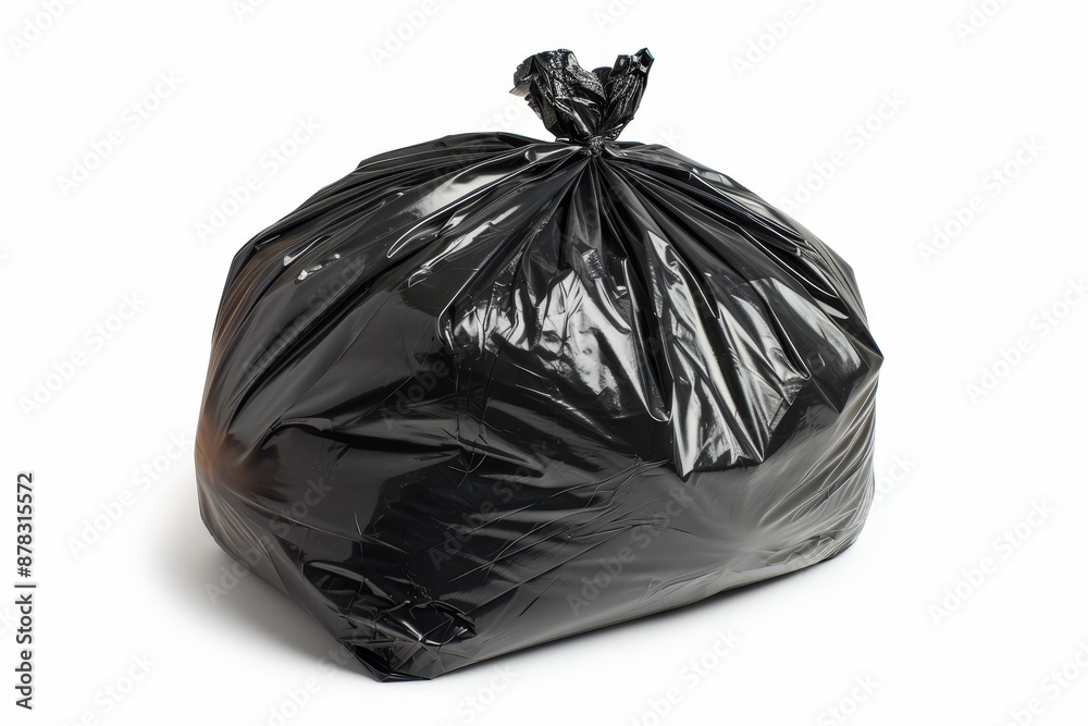 full black plastic garbage bag isolated on white background. full black plastic garbage bag isolated on white background.