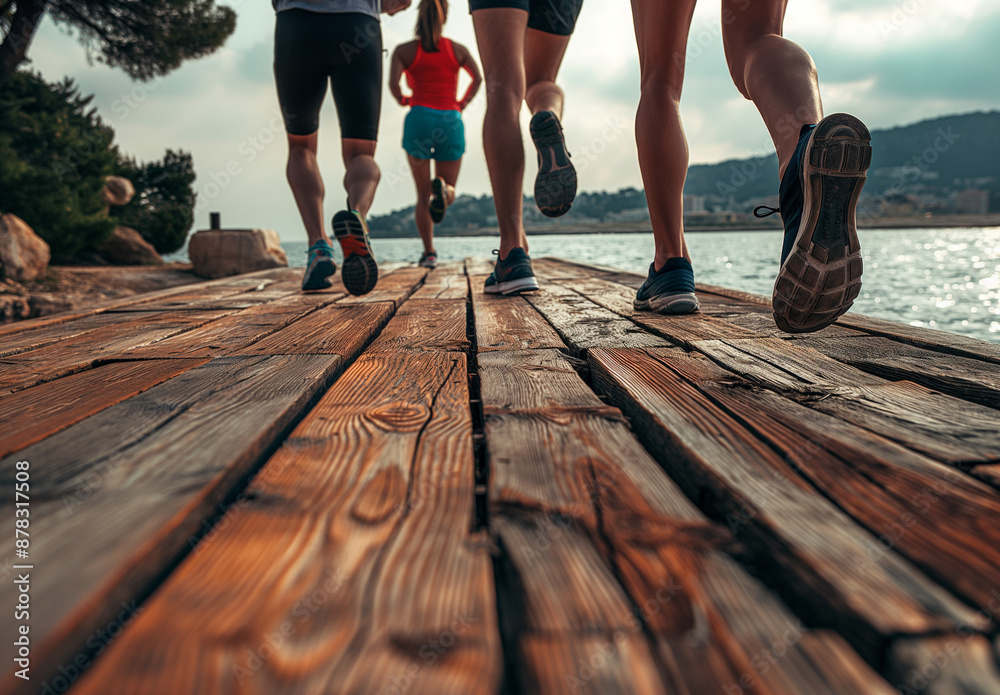Group of sporty people running outdoor Group of sporty people running outdoor