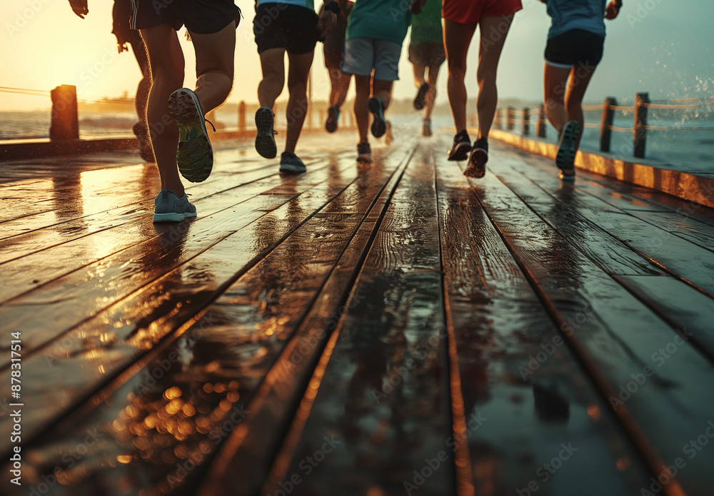 Group of sporty people running outdoor Group of sporty people running outdoor