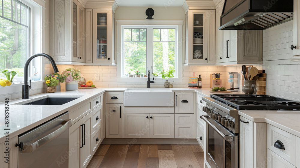 Fototapeta premium Modern Farmhouse Kitchen Renovation Showcasing a Stylish and Functional Design