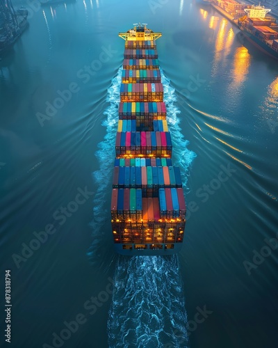 Cargo ship in port at sunset © Vlad Kapusta