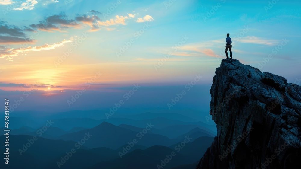 Silhouette of Fearless Rock Climber Scaling Mountain Peak at Sunset Silhouette of Fearless Rock Climber Scaling Mountain Peak at Sunset