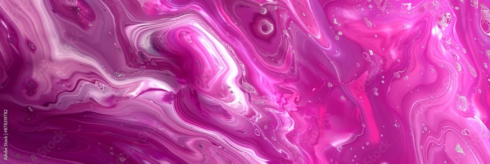 An abstract background alive with swirling patterns of pink and white evokes the ethereal beauty of marble and the fluidity of poured paint.