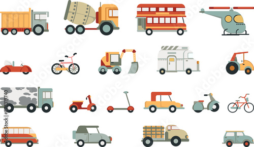 Assorted Vehicles Transportation Illustration Set