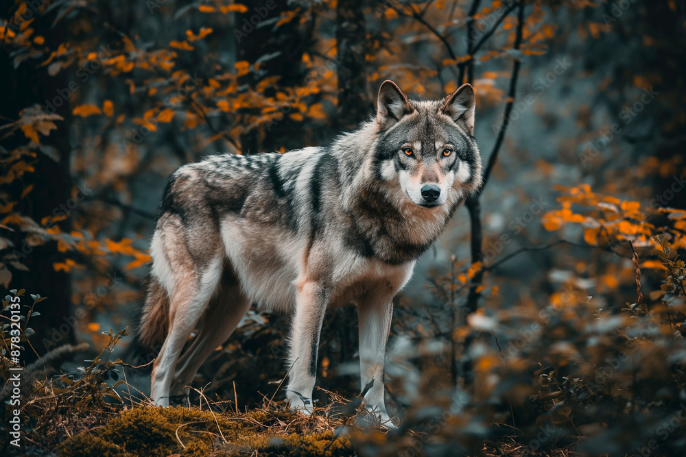 gray wolf outside in the forest in autumn gray wolf outside in the forest in autumn