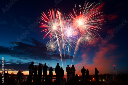 people watch fireworks in the sky at night photo