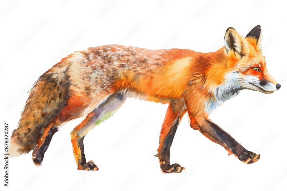 Fototapeta premium Red Fox Watercolor Illustration Isolated on White Background