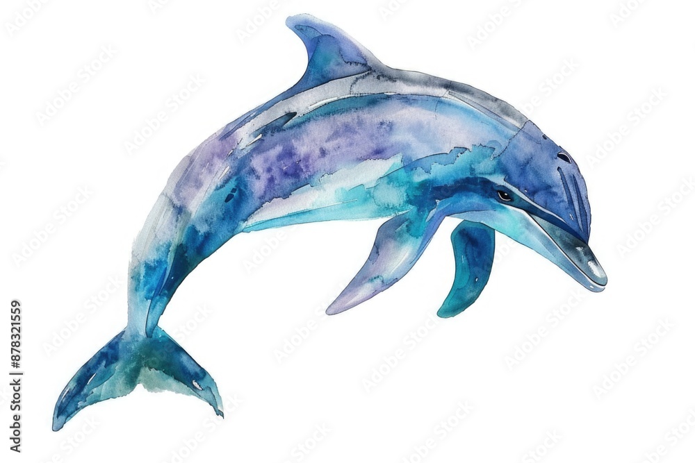 Fototapeta premium Dolphin Jumping in Watercolor Splash Style on White Background