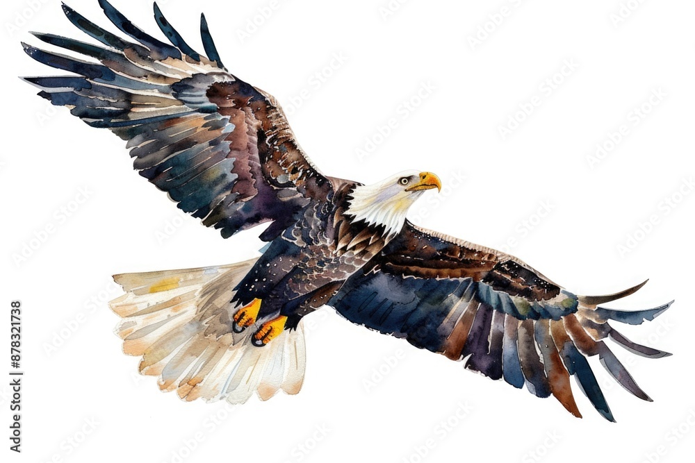 Obraz premium Eagle in Flight Watercolor Illustration Isolated on White Background