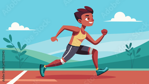 A mixed-race teenager wearing athletic clothing, running on a track with a determined expression.
