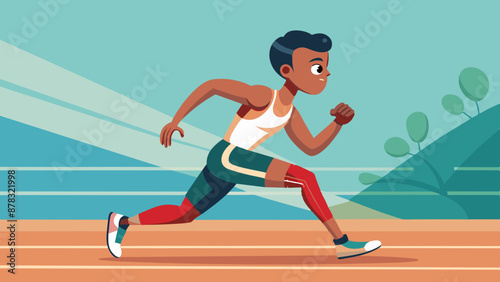 A mixed-race teenager wearing athletic clothing, running on a track with a determined expression.
