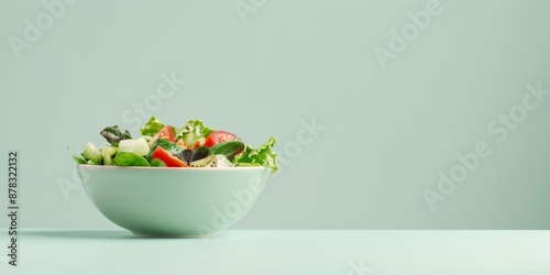 Fresh and Healthy: Minimalistic Salad Presentation on Solid Background