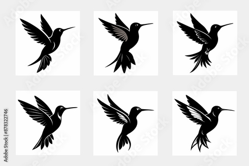 set of silhouettes of kingfisher birds