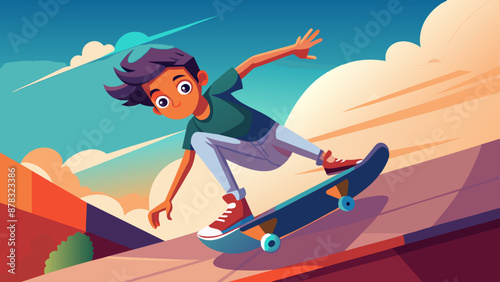 A mixed-race teenager skateboarding down a ramp, performing a trick with confidence and style.
