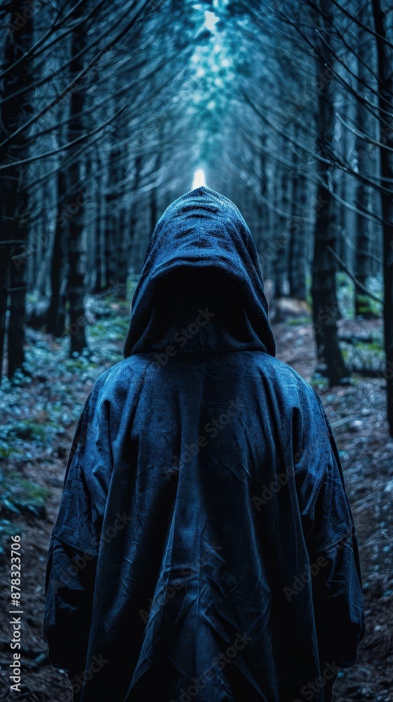 person in a hooded jacket standing in a forest person in a hooded jacket standing in a forest