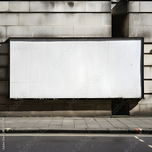 Large white blank billboard on an urban street. Inner city free advertising space 