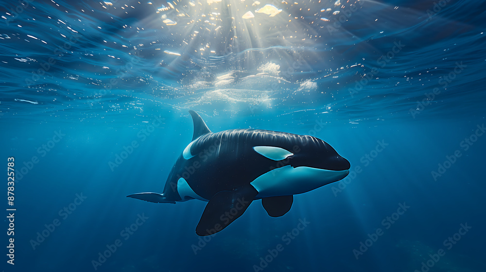 Orca or killer whale traveling on pacific ocean off the east coast of ...