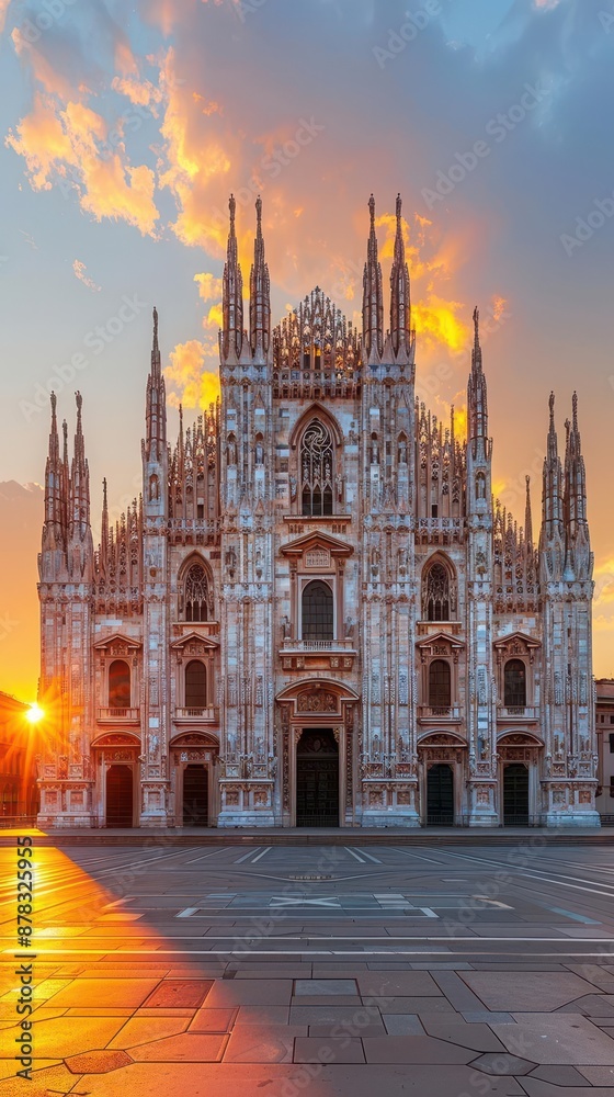 Fototapeta premium large cathedral with a clock tower in front of a sunset
