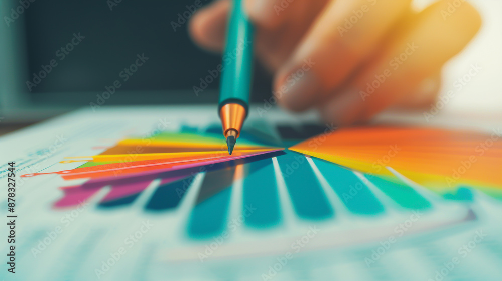 Business plan documents, detailed charts, side view, outlining strategic goals, advanced tone, Complementary Color Scheme Business plan documents, detailed charts, side view, outlining strategic goals, advanced tone, Complementary Color Scheme