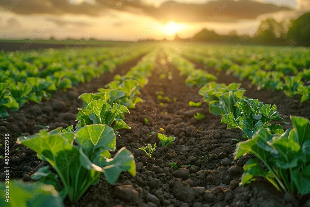 Lush Green Crops in a Sunlit Field at Dawn Lush Green Crops in a Sunlit Field at Dawn
