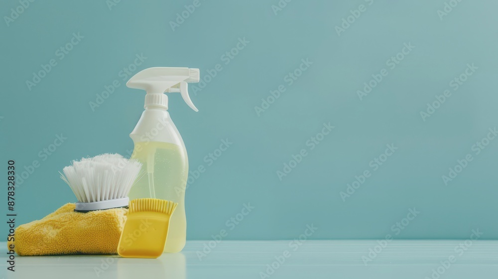 Cleaning Supplies On A Teal Background Cleaning Supplies On A Teal Background