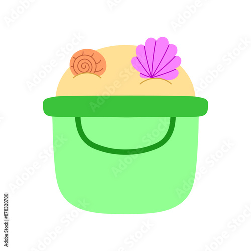 Beach sand bucket cartoon. Summer day cartoon. Digital art illustration
