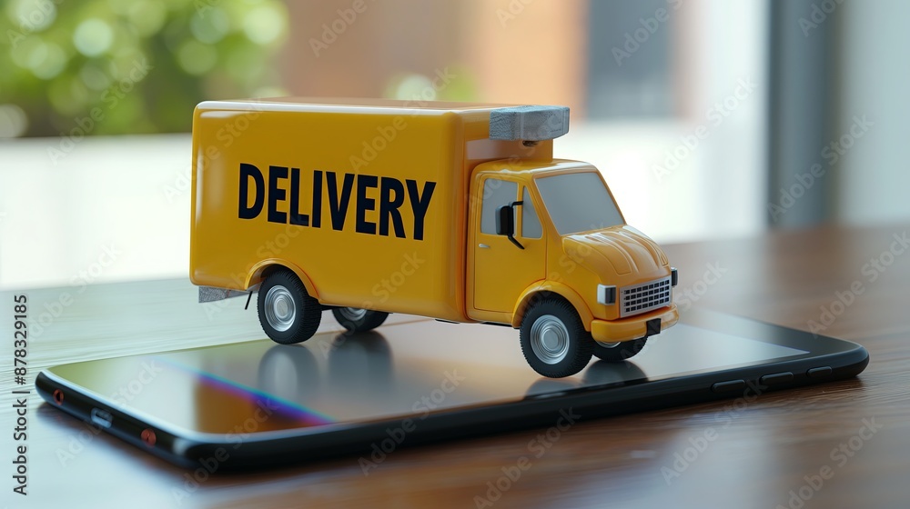 A yellow delivery truck on a smartphone placed on a world map, symbolizing global delivery and logistics services. A yellow delivery truck on a smartphone placed on a world map, symbolizing global delivery and logistics services.
