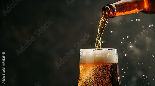 A glass of beer is poured into a glass, with foam on top