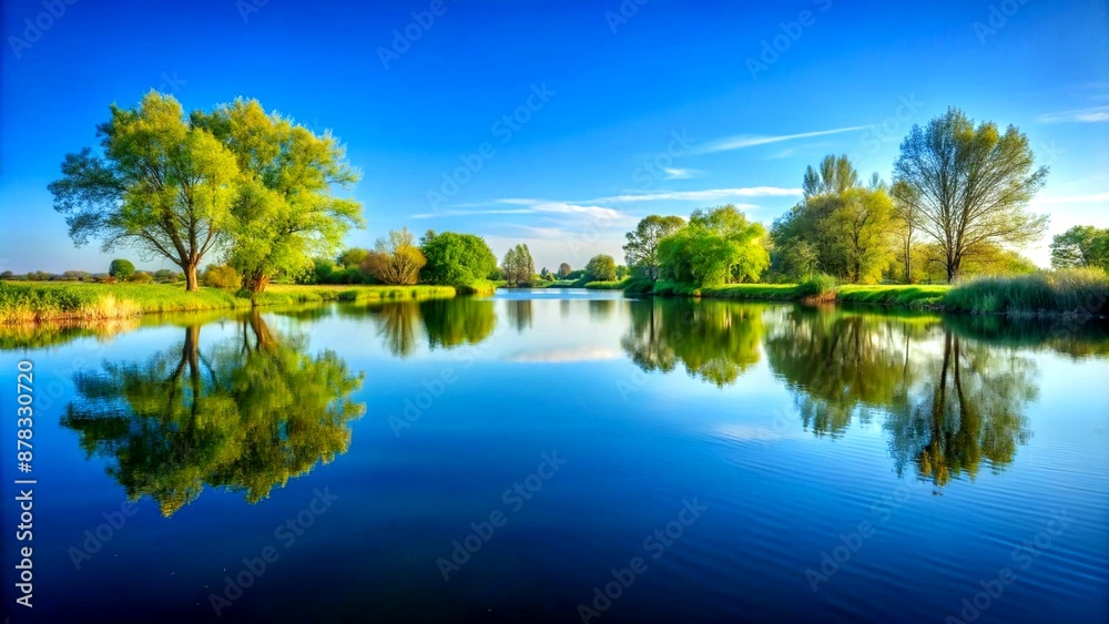 A Tranquil Pond Reflecting the Azure Sky Generative AI Art