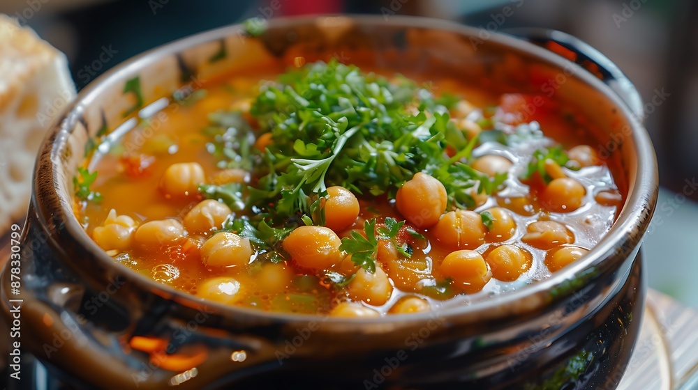 Chickpea soup served in a pot Chickpea soup served in a pot