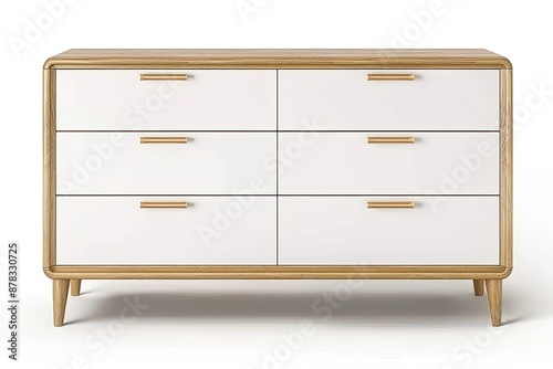 Minimalist Scandinavian Style White and Oak Wood Drawer Dresser