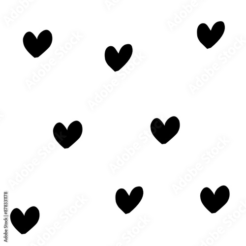 Abstract seamless heart pattern. Vector hand drawn love concept illustration. Black and white love doodle background with hearts. Wrapping paper, textile, wallpaper