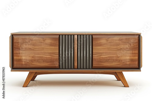 Midcentury modern wooden tv stand with metal accents