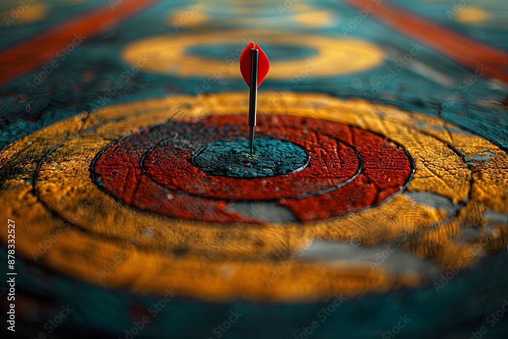 Dart Perfectly Hitting the Bullseye on a Colorful Target Dart Perfectly Hitting the Bullseye on a Colorful Target