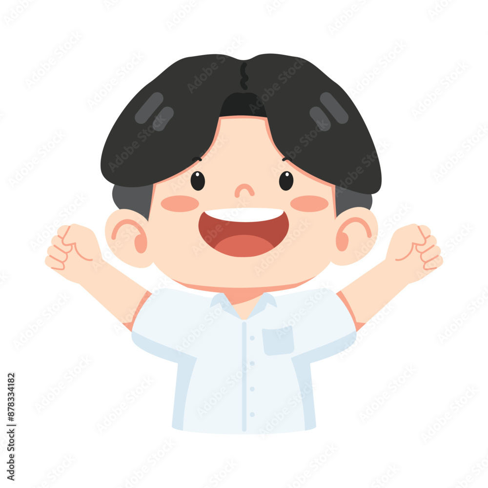 happy kid boy student raising his arms in the air happy kid boy student raising his arms in the air