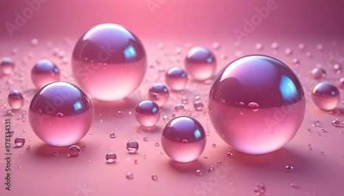 Pink spherical droplets of various sizes floating against a pink background © Kromstar Studios