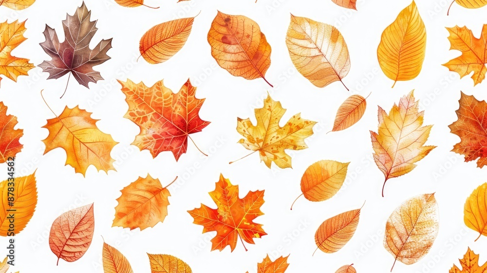 Fototapeta premium A vibrant array of autumn leaves scattered