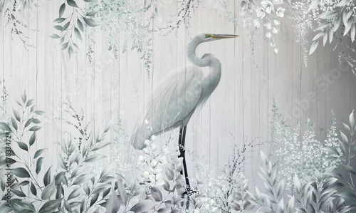 Naklejka na ścianę White heron. Illustration for wallpaper, poster, card, decoration.	