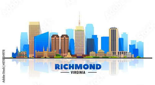 Richmond Virginia skyline in the white background. Flat vector illustration. Business travel and tourism concept with modern buildings. Image for banner or website.