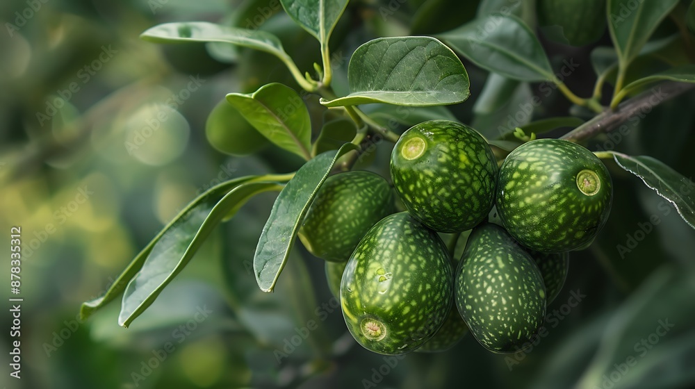Fototapeta premium Feijoa grapes that are ripe on an indoor tree very detailed and realistic shape