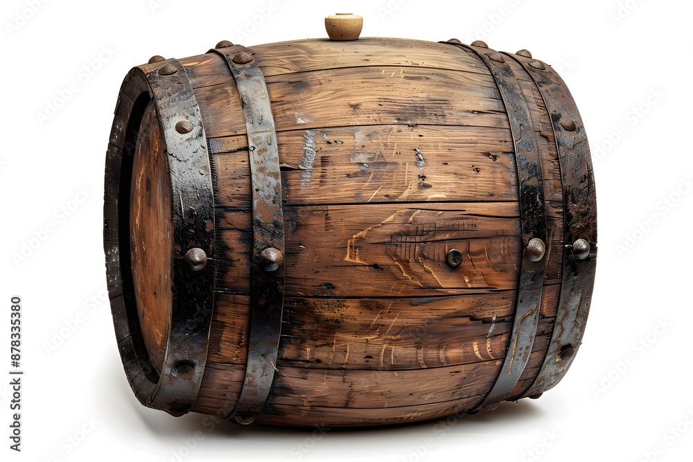 Rustic Wooden Barrel with Metal Bands Rustic Wooden Barrel with Metal Bands