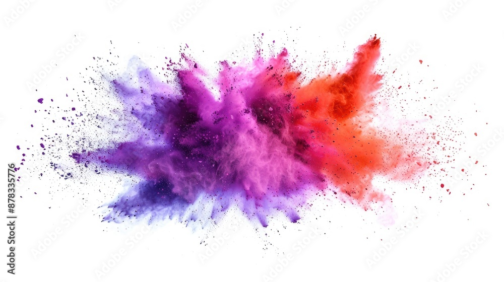 Color powder explosion frozen in time on white backdrop Color powder explosion frozen in time on white backdrop