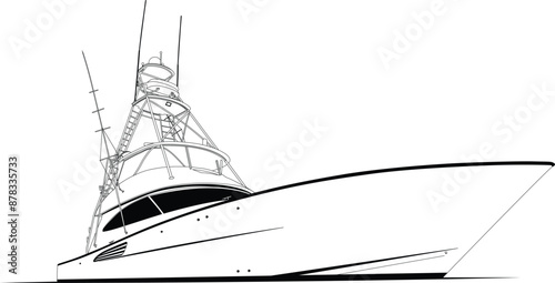 Boat Vector Line Art Illustration One color 
