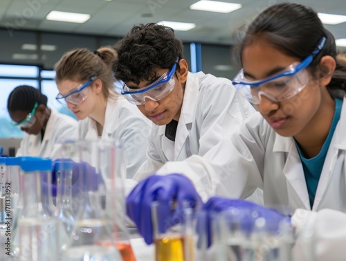 High school or college students in a science lab photo