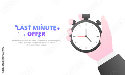 Last minute offer banner. Timer icon. Flat style. Vector illustration.