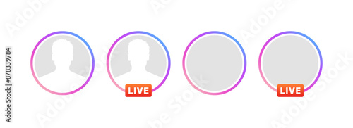 Instagram stories icon set. Mockup for photo icons. Editorial Instagram live stories. Flat style. Vector icons